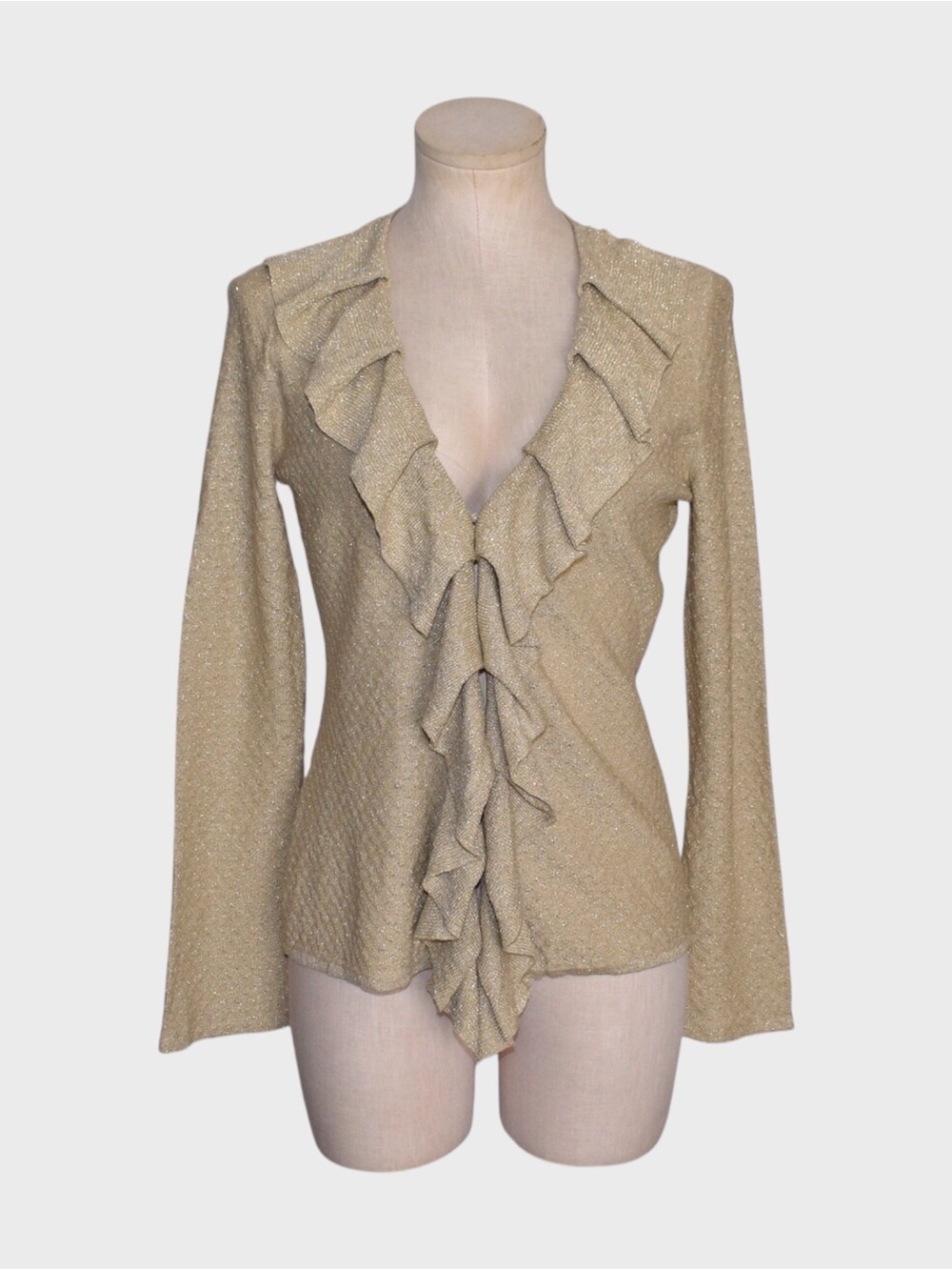Dana Buchman Linen Blend Metallic Ruffle Cardigan